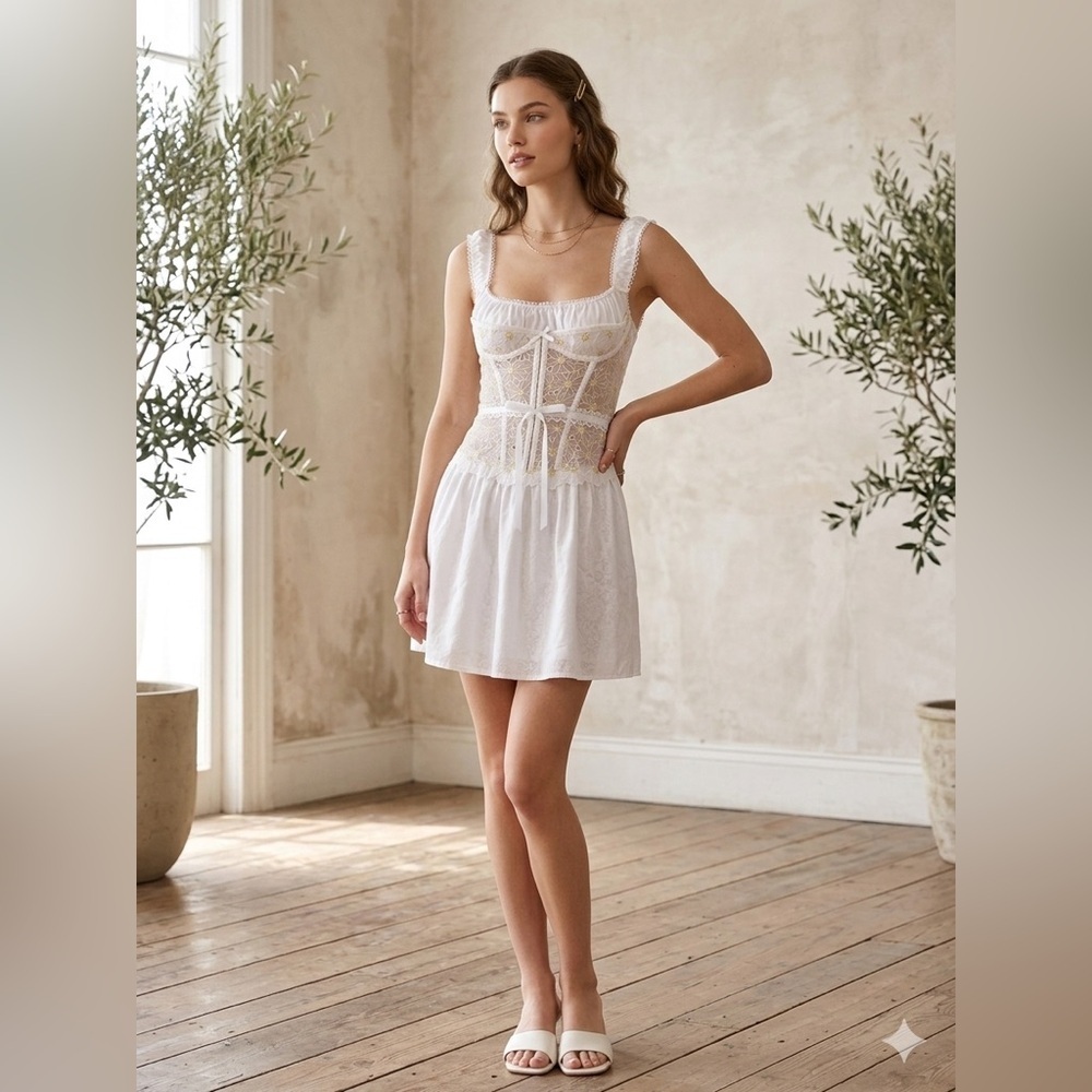 READ DESCRIPTION For Love And Lemons Christy Slip Dress Lace Corset Mini Dress